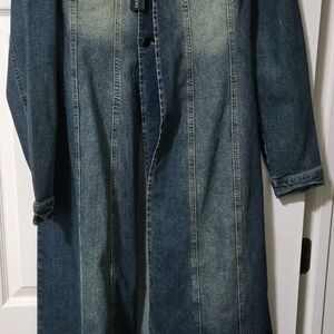 Fashion Nova Dark Wash Denim Trench Very Maxi Length Tall Girl Friendly